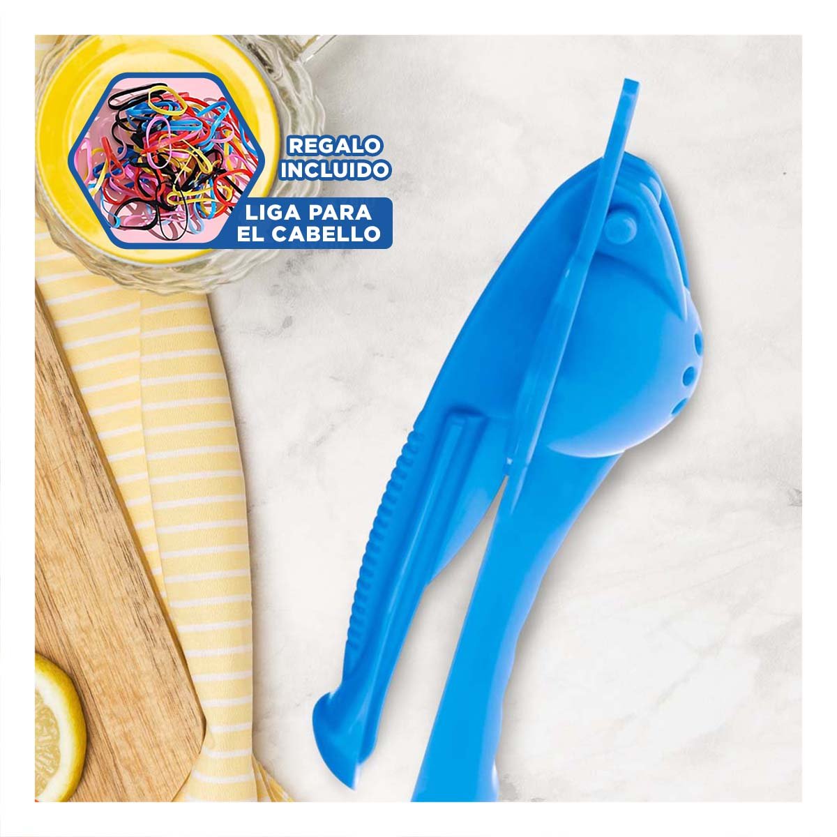 EXPRIMIDOR PRACTICO DE LIMON PLASTICO CELESTE PARA JUGOS NATURALES YLIGAS REGALO - 2