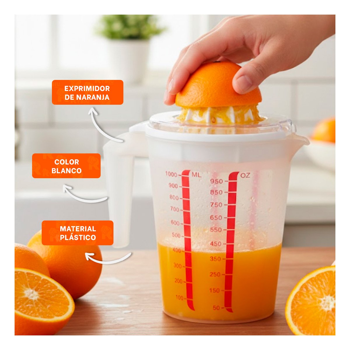 EXPRIMIDOR DE NARANJA CON JARRA MEDIDORA 1000 ML COLOR BLANCO YPAPEL REGALO - 2
