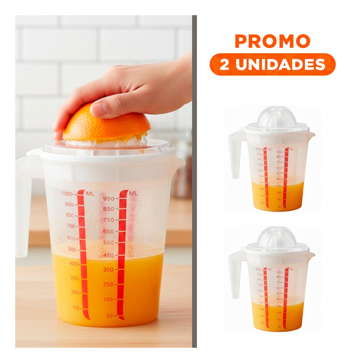PACK2 EXTRACTOR PRACTICO PARA NARANJA CON JARRA GRADUADA 1000 ML BLANCO YREGALO STICKER - 1