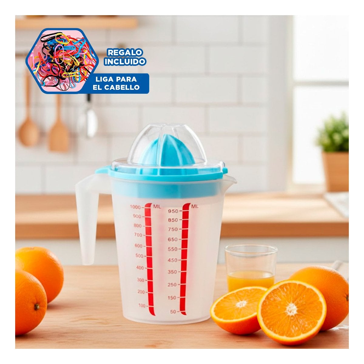 EXPRIMIDOR DE COCINA PARA NARANJA 1000 ML CON JARRA CELESTE YLIGAS REGALO - 2