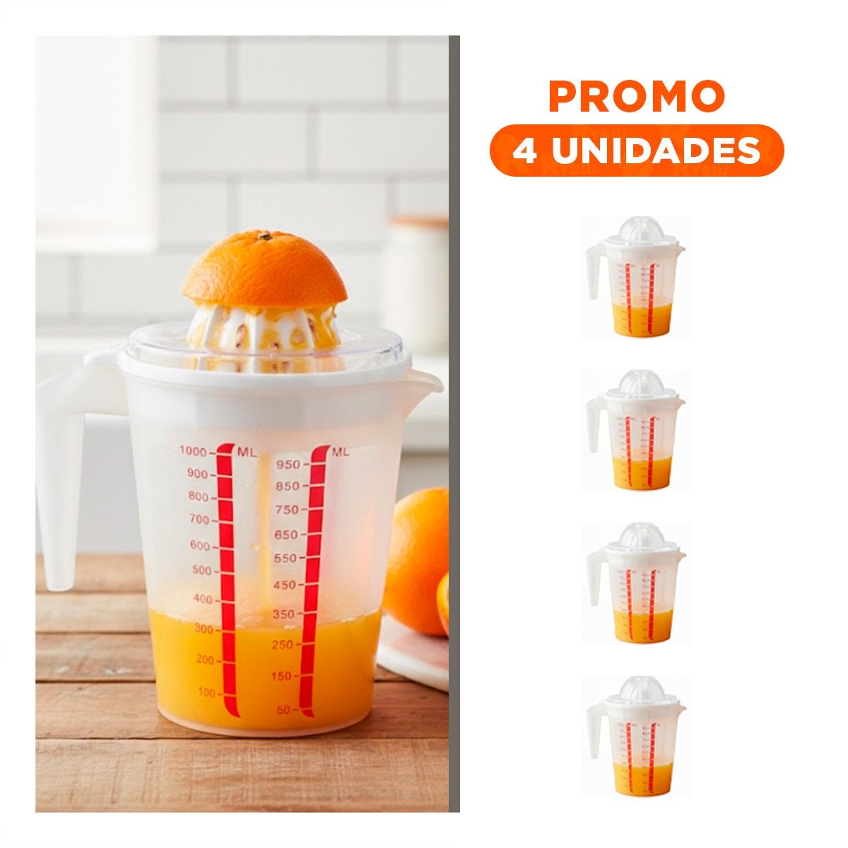 PACK4 EXTRACTOR PORTATIL PARA PREPARAR JUGO DE NARANJA 1000 ML BLANCO - 1