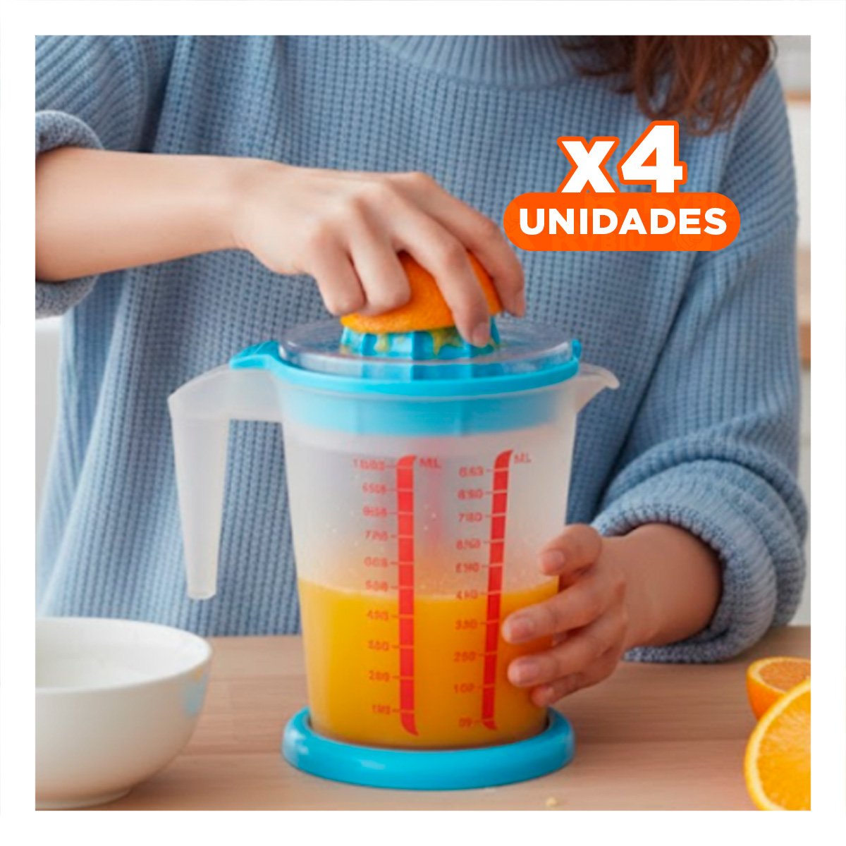 PACK4 EXTRACTOR FUNCIONAL CON DEPOSITO MEDIDOR 1000 ML COLOR CELESTE YPAPEL REGALO - 1