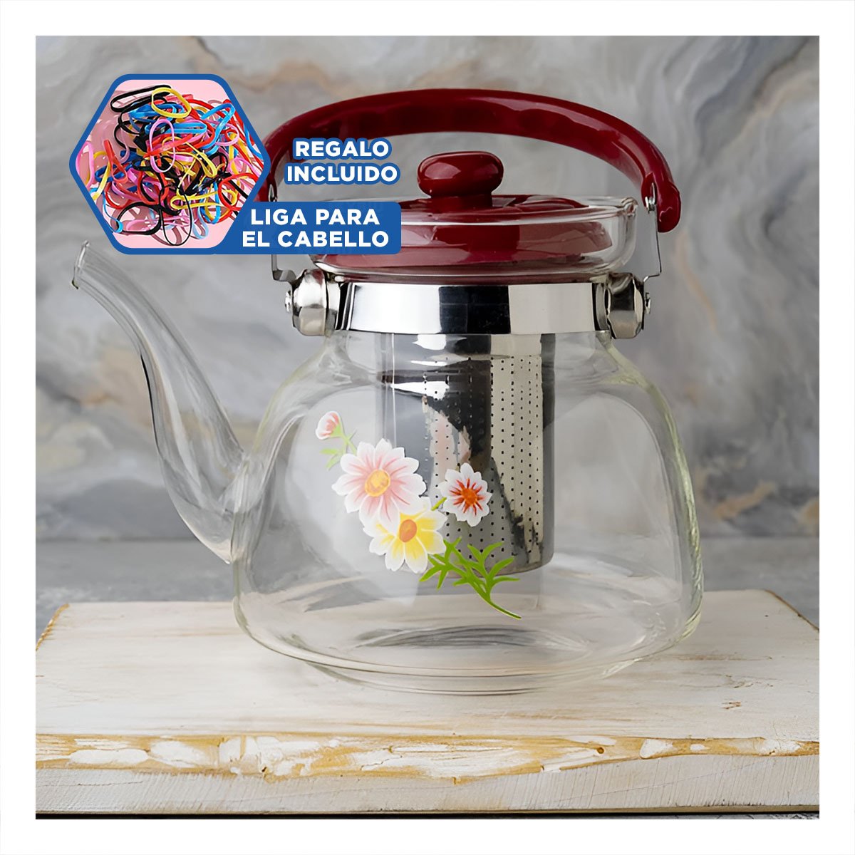 RECIPIENTE PARA TE Y CAFE 1600ML TRANSPARENTE GUINDA ALTA CALIDAD YLIGAS REGALO - 2