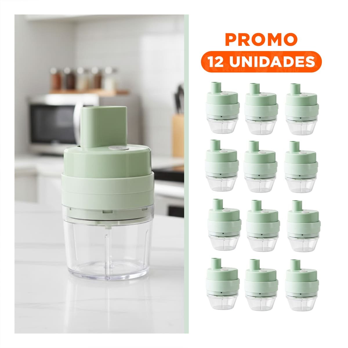 PACK12 MOLINO PORTATIL RECARGABLE 4 EN 1 VERDE PRACTICO PARA COCINA Y COMIDA DIARIA - 1