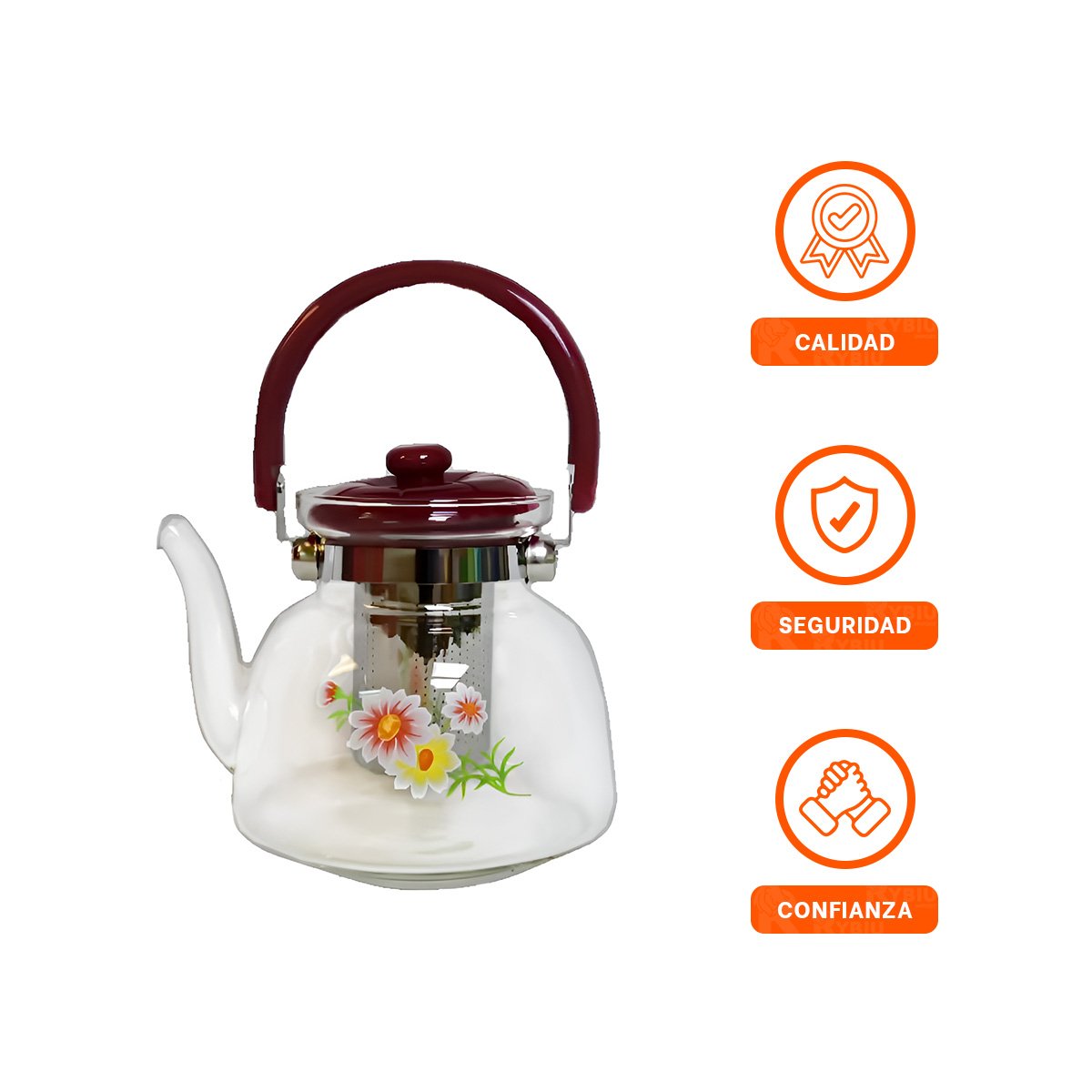 TETERA PARA TE Y CAFE 1600ML TRANSPARENTE GUINDA VIDRIO DURADERO YPAPEL REGALO - 5