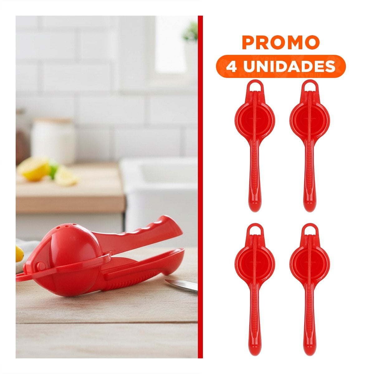 PACK4 PRENSA CASERA DE LIMONES ROJO COMODA Y FACIL DE LIMPIAR - 1