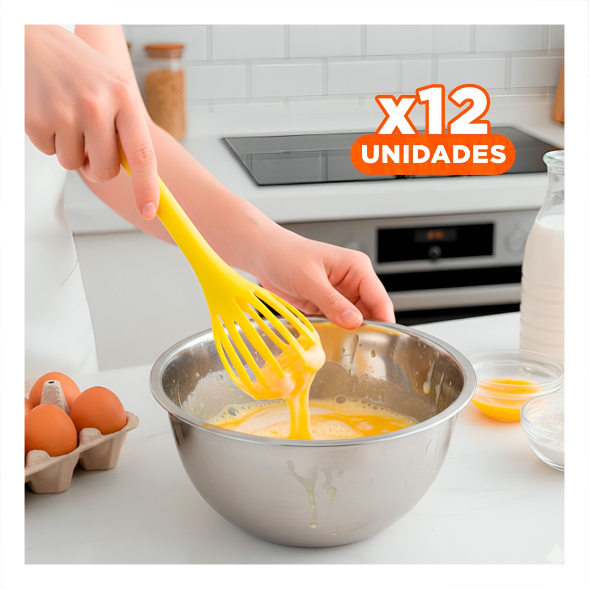 PACK12 REVOLVEDORA MANUAL AMARILLO 28CM FACIL DE USAR PARA COCINA HOGAR YREGALO STICKER - 1