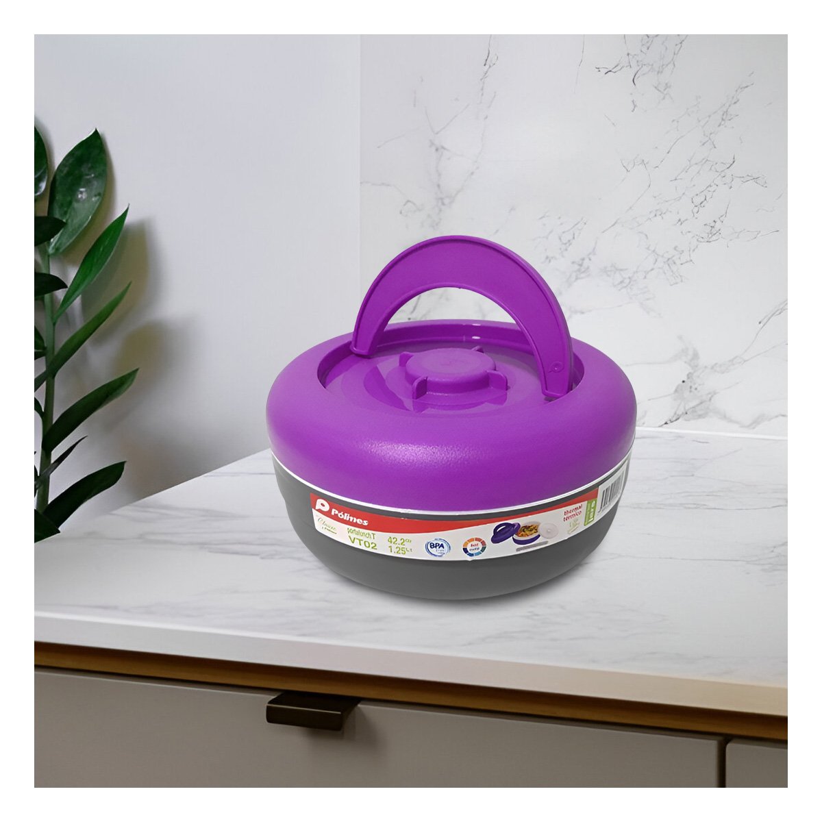 PACK4 TAPER CIRCULAR MORADO Y PLOMO 1.25L PARA DISFRUTAR COMIDA CALIENTE YREGALO STICKER - 3
