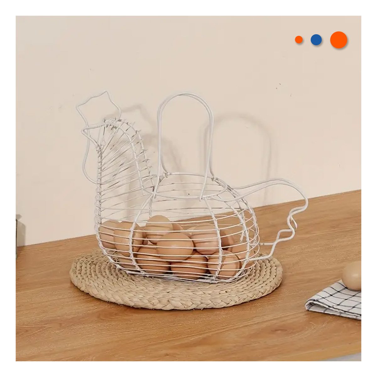 RECIPIENTE PARA HUEVOS CON ASA BLANCO DISENO GALLINA PARA HOGAR YREGALO STICKER - 2