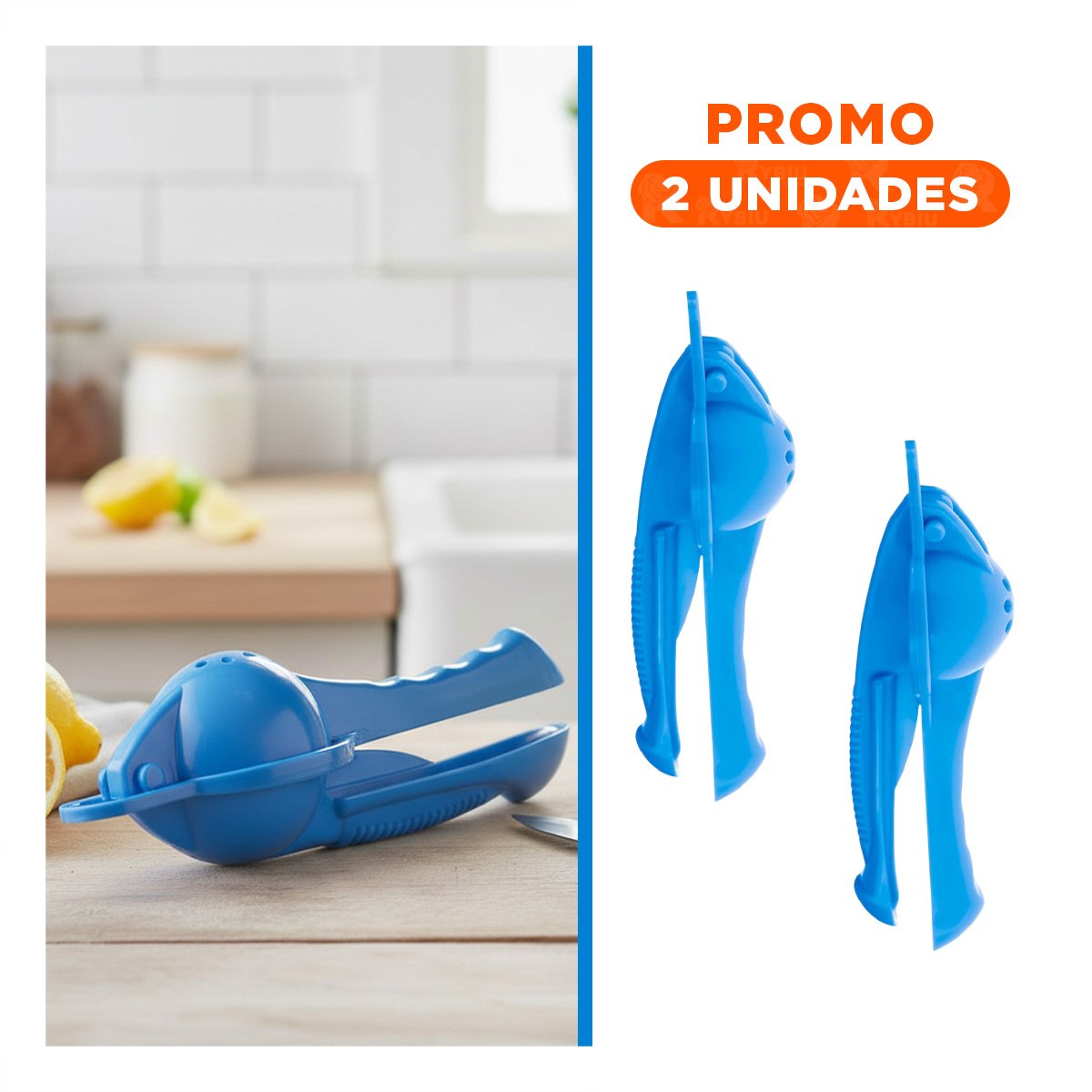 PACK2 PRENSA PORTATIL DE LIMON PLASTICO CELESTE PARA COCINA HOGAR Y FIESTA YREGALO STICKER - 1