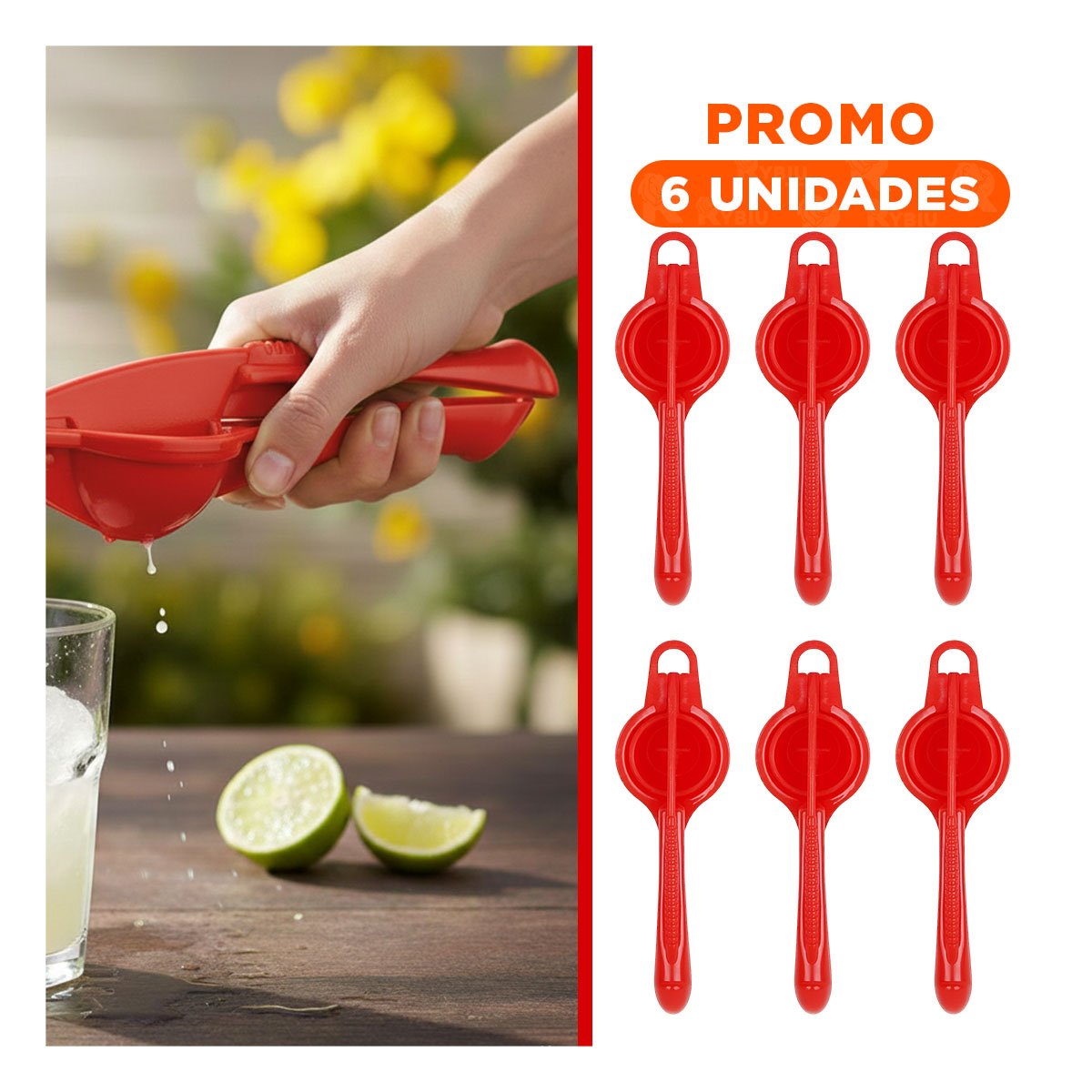 PACK6 EXPRIMIDOR DE JUGOS ROJO COMODO PARA USO DIARIO EN HOGAR YREGALO STICKER - 1