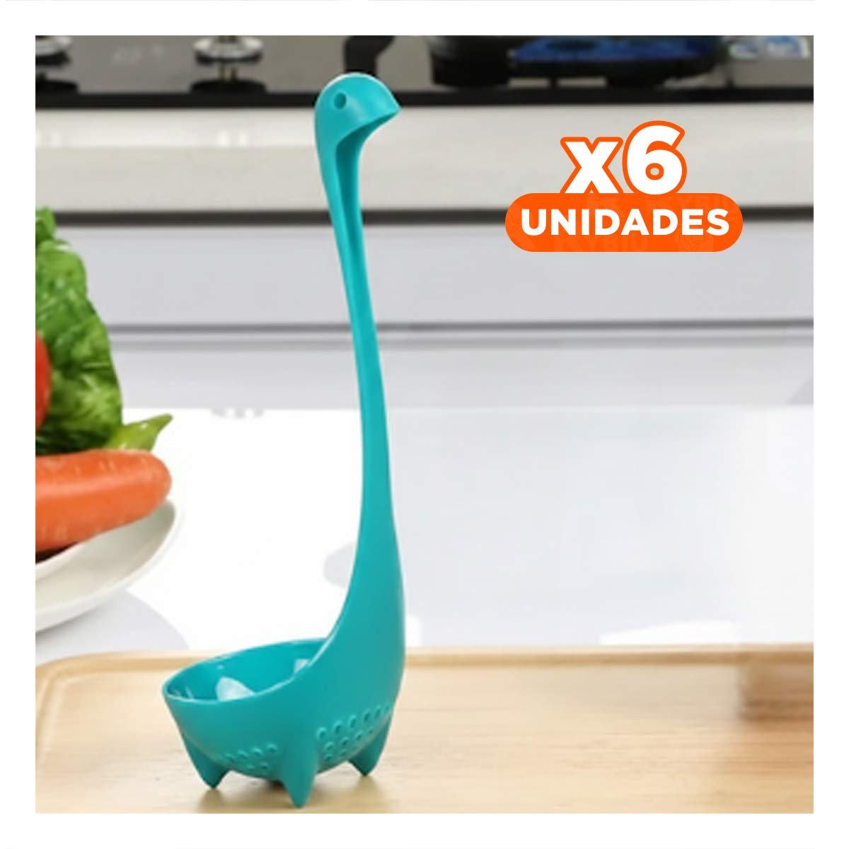 PACK6 HERRAMIENTA COCINA DINO VERDE AGUA 9X25CM FUNCIONAL PARA PREPARAR COMIDAS HOGAR - 1