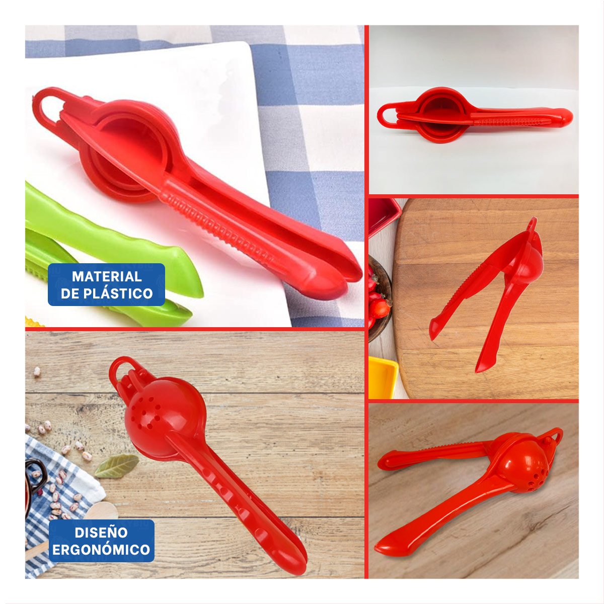 EXPRIMIDOR PORTATIL DE LIMONES ROJO RESISTENTE Y FACIL DE LIMPIAR YLIGAS REGALO - 1