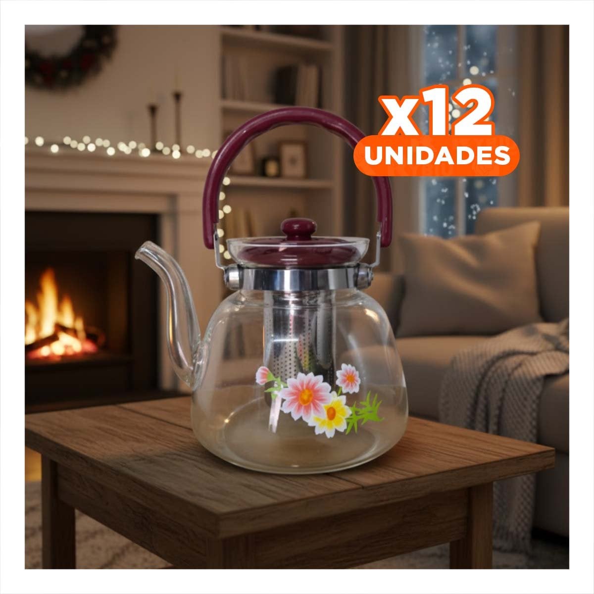 PACK12 SOPORTE PARA TE Y CAFE 1600ML TRANSPARENTE GUINDA MODERNO YREGALO STICKER - 1