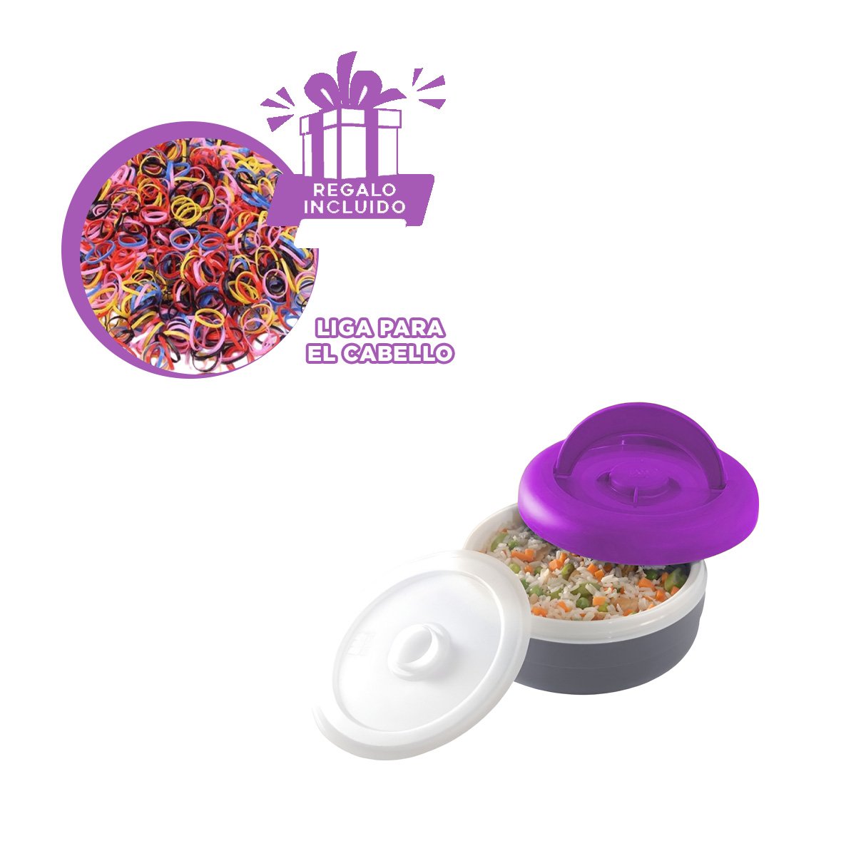 LONCHERA TERMICA CIRCULAR 1.25L MORADO Y PLOMO PARA TRABAJO U OFICINA YLIGAS REGALO - 2
