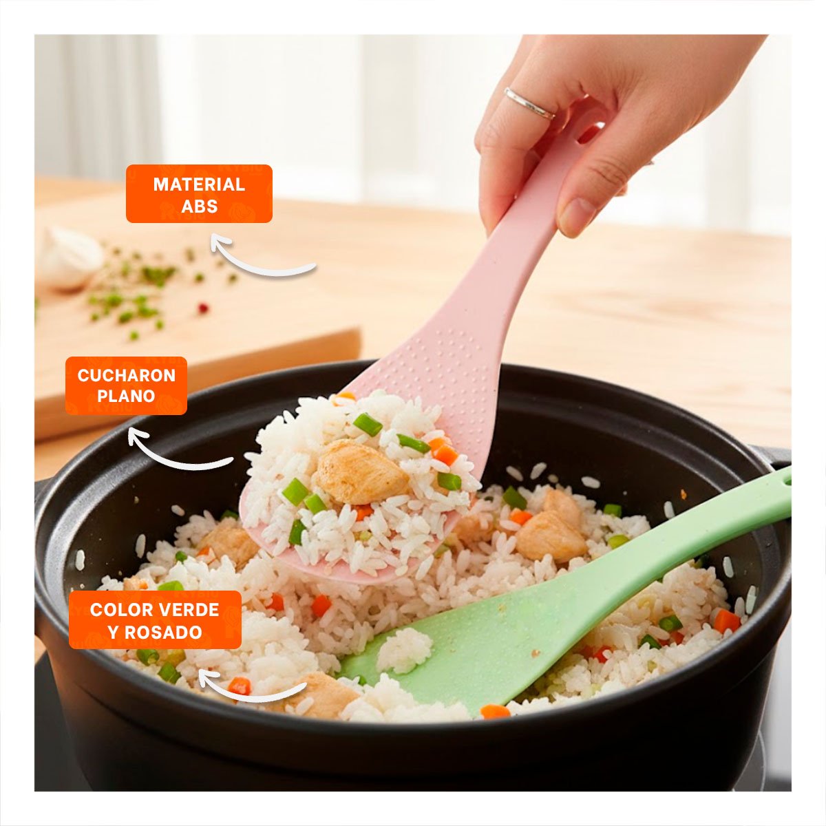 PACK12 UTENSILIO HOGAR ROSADO Y VERDE CLARO PARA ARROZ COCINA FACIL LIMPIEZA YREGALO STICKER - 3