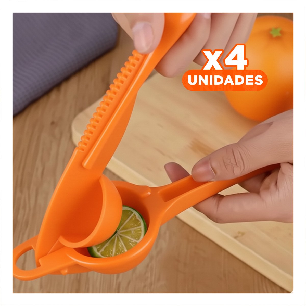 PACK4 PRENSA MANUAL PLASTICO NARANJA PARA COCINA HOGAR Y JUGOS CASEROS YREGALO STICKER - 1
