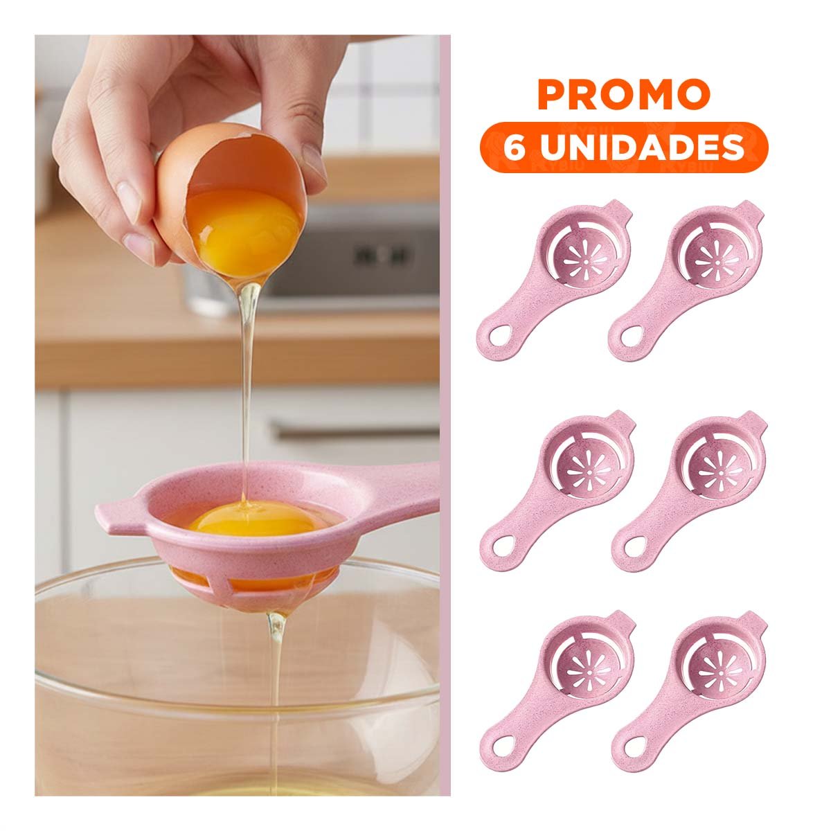 PACK6 UTENSILIO PRACTICO PARA COCINA DIARIA CLARA Y YEMA ROSADO 12,4X6CM YREGALO STICKER - 1
