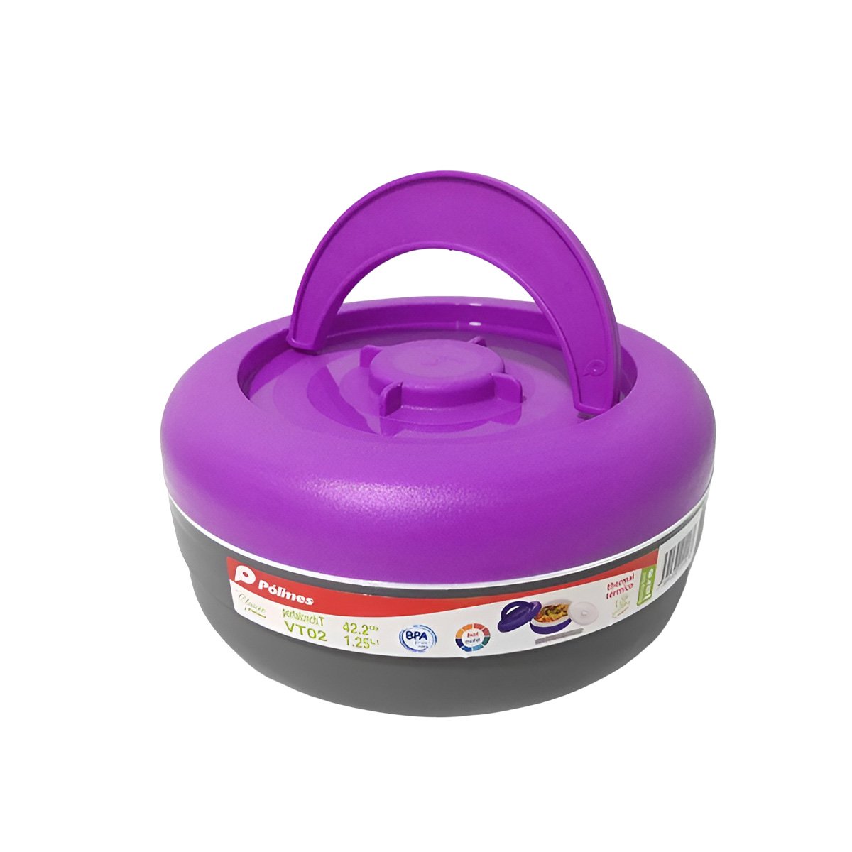 PACK4 CONTENEDOR DE ALMUERZO 1.25L MORADO Y PLOMO CON DISEÑO COMPACTO YPAPEL REGALO - 3