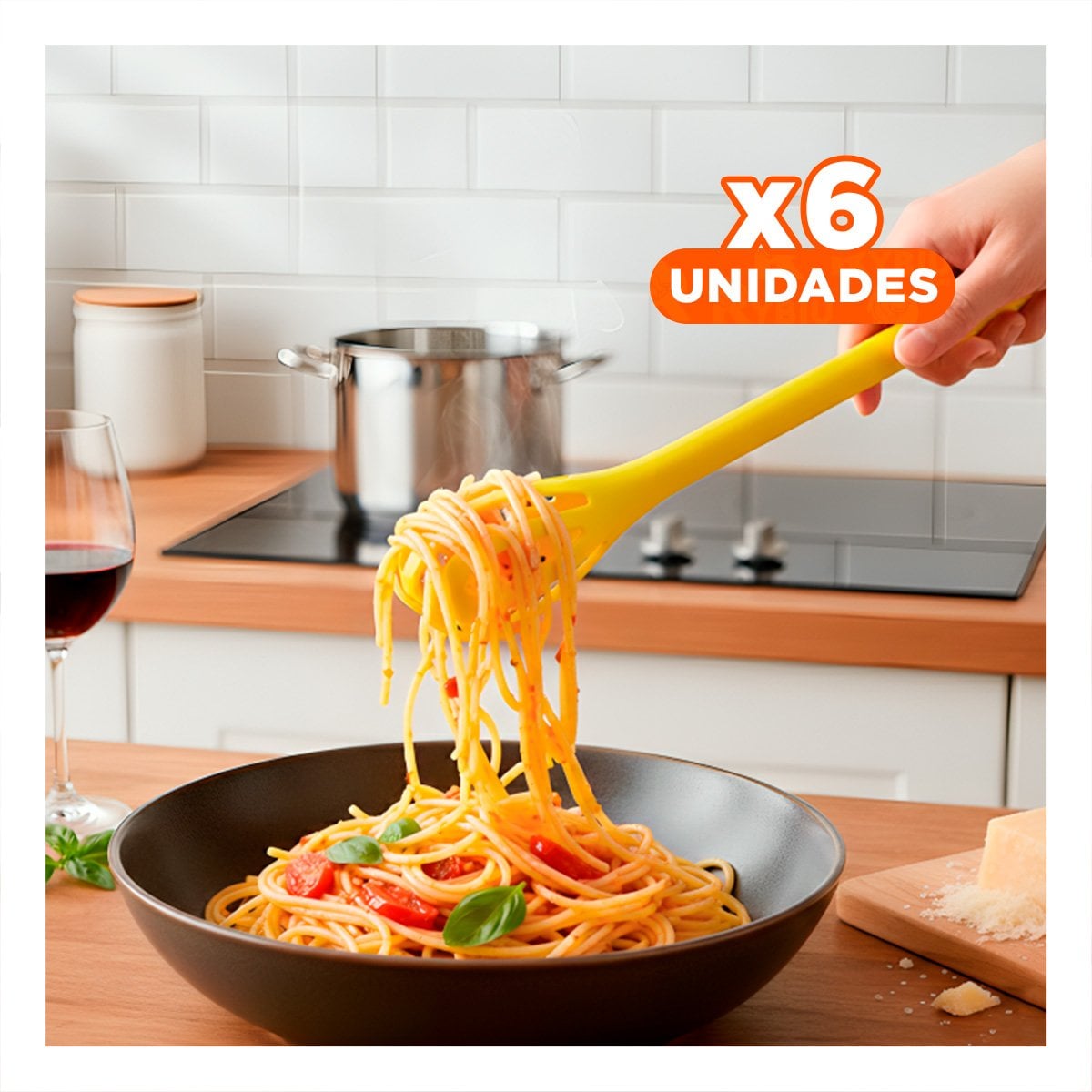 PACK6 AMASADORA DE MANO AMARILLO 28CM HERRAMIENTA PARA MEZCLAR INGREDIENTES YPAPEL REGALO - 1
