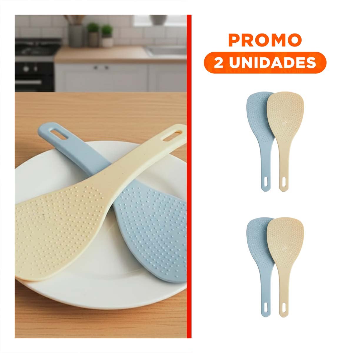 PACK2 CUCHARON COCINA CELESTE Y BEIGE PARA ARROZ HOGAR USO DIARIO YREGALO STICKER - 1