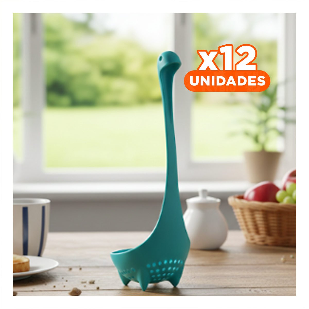 PACK12 CUCHARA DE COCINA DINO VERDE AGUA 9X25CM FACIL DE USAR Y RESISTENTE YREGALO STICKER - 1