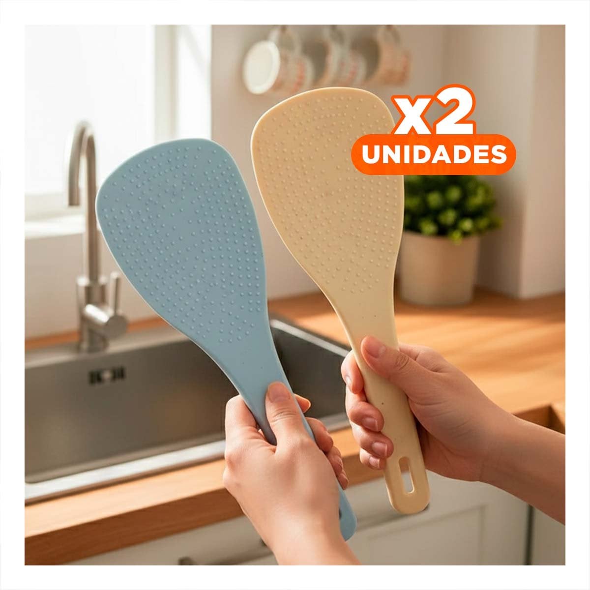 PACK2 CUCHARON PLANO CELESTE Y BEIGE PARA ARROZ COCINA HOGAR USO DIARIO - 1