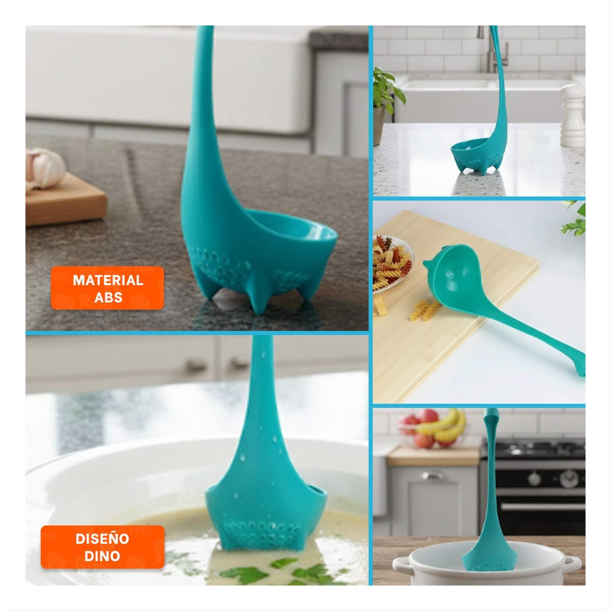 PACK2 UTENSILIO DE COCINA DINO VERDE AGUA 9X25CM PRACTICO Y FUNCIONAL PARA HOGAR YPAPEL REGALO - 3
