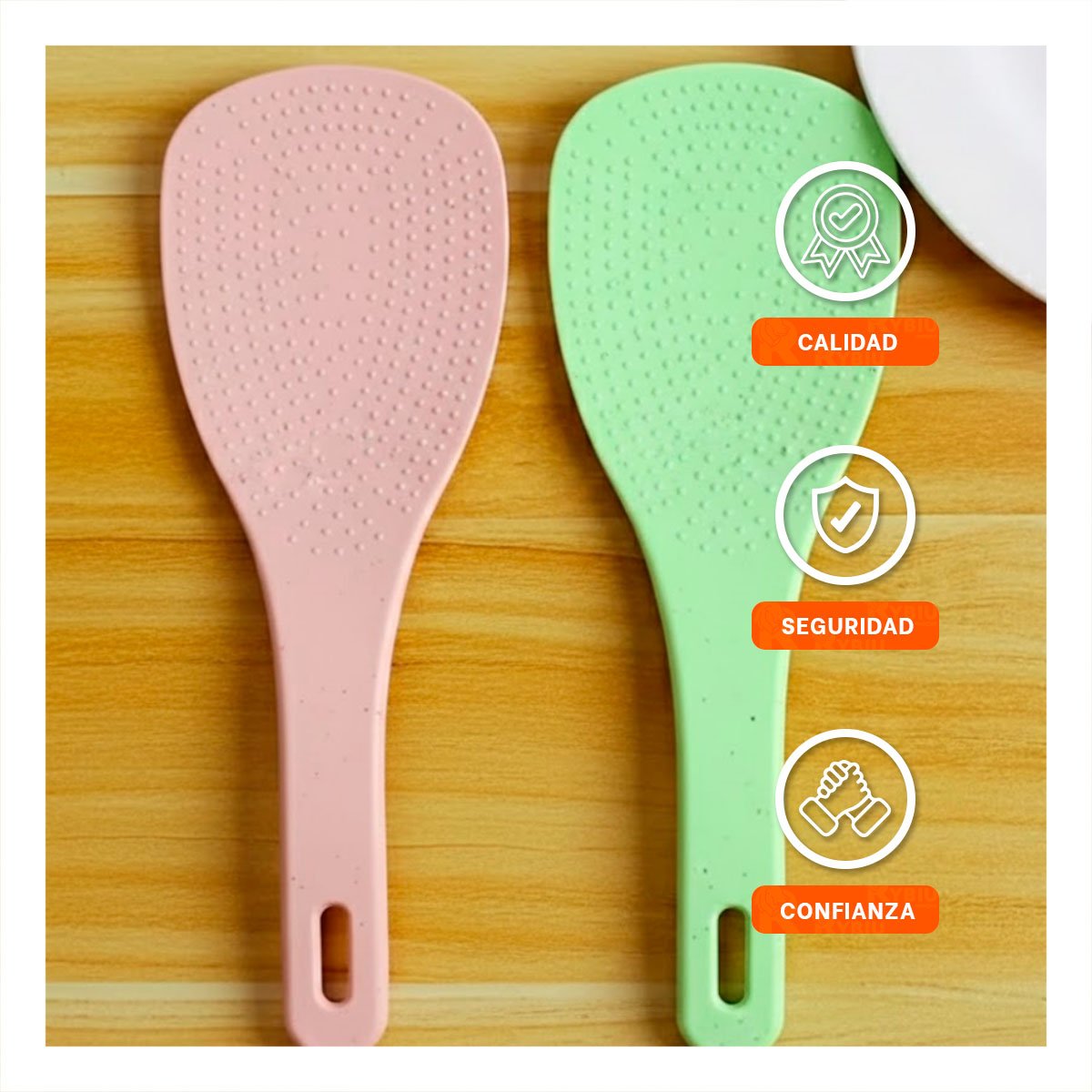 PACK6 CUCHARA HOGAR GRANDE ROSADO Y VERDE CLARO PARA ARROZ COCINA MATERIAL YPAPEL REGALO - 2