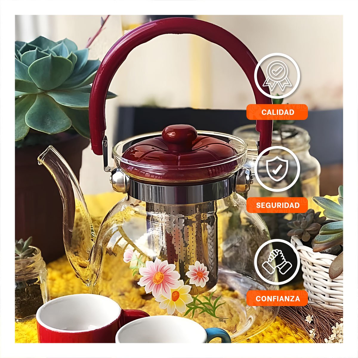 CONTENEDOR PARA TE Y CAFE 1600ML TRANSPARENTE GUINDA VIDRIO ELEGANTE YPOST IT - 5
