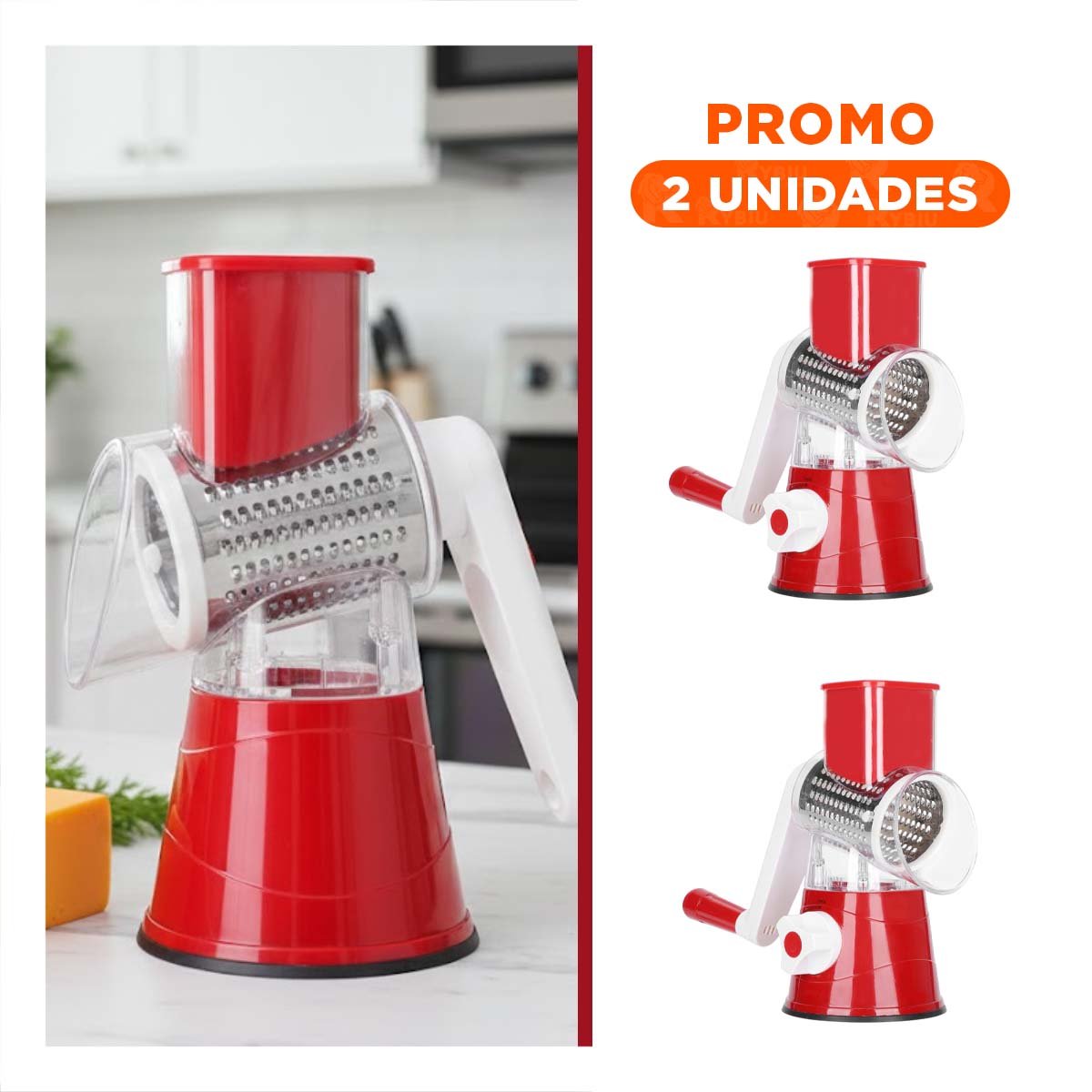 PACK2 TRITURADOR VERTICAL COMPACTO ROJO 24X10,8CM RESISTENTE Y LIGERO YREGALO STICKER - 1
