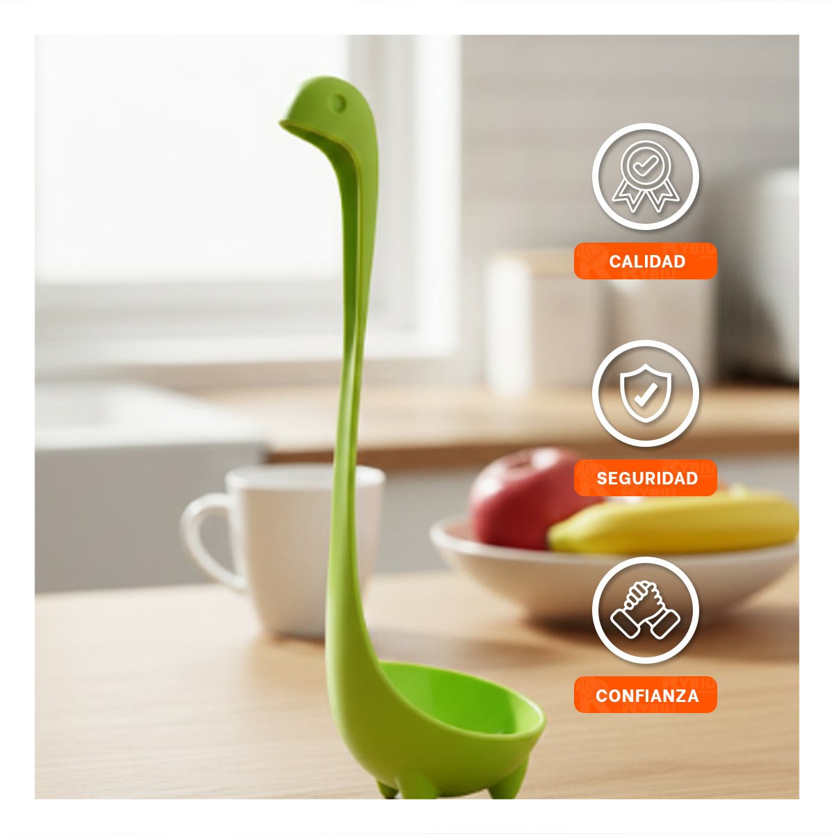 CUCHARON PROFUNDO DINO VERDE CLARO 9X25CM FUNCIONAL PARA COCINA HOGAR NAVIDAD YPOST IT - 3