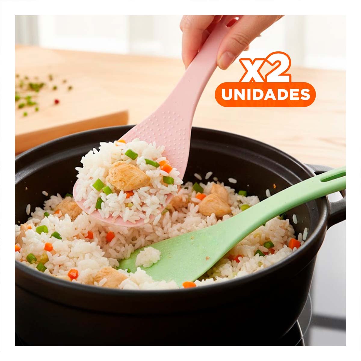 PACK2 CUCHARON PLANO ROSADO Y VERDE CLARO PARA ARROZ COCINA HOGAR USO DIARIO - 1