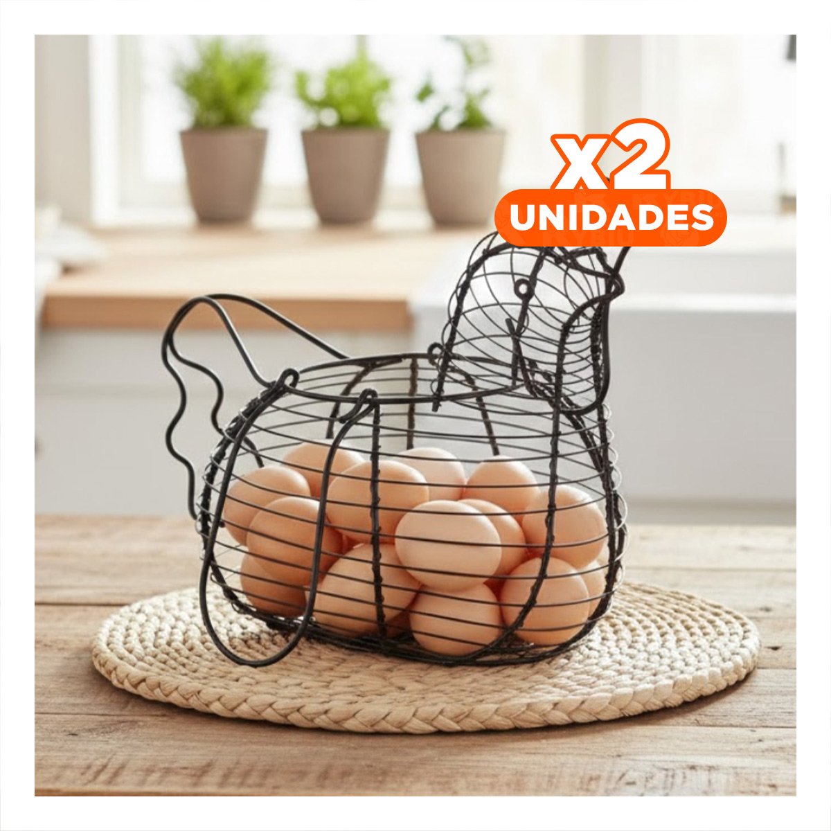 PACK2 CAJON PARA HUEVOS CON ASA NEGRO DECORACION GALLINA COCINA HOGAR - 1