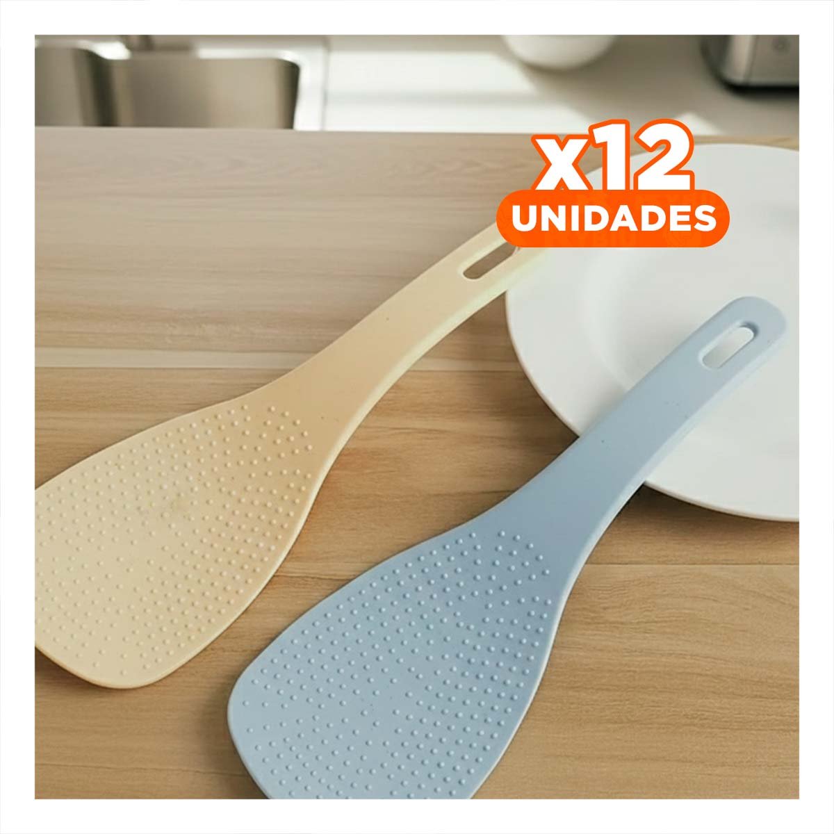 PACK12 UTENSILIO COCINA DIARIO CELESTE Y BEIGE PARA ARROZ HOGAR FACIL LIMPIEZA YPAPEL REGALO - 1