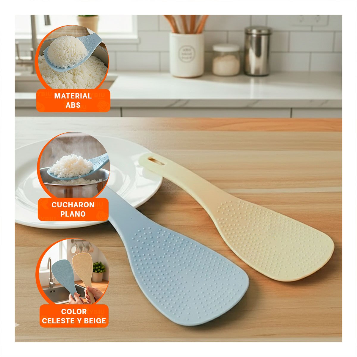 PACK12 UTENSILIO COCINA DIARIO CELESTE Y BEIGE PARA ARROZ HOGAR FACIL LIMPIEZA YPAPEL REGALO - 3
