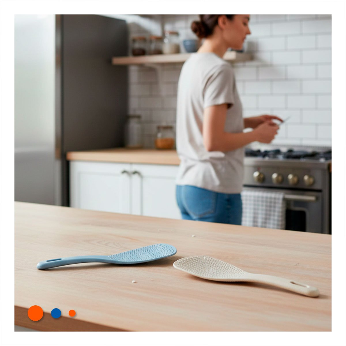 PACK12 UTENSILIO COCINA DIARIO CELESTE Y BEIGE PARA ARROZ HOGAR FACIL LIMPIEZA YPAPEL REGALO - 5