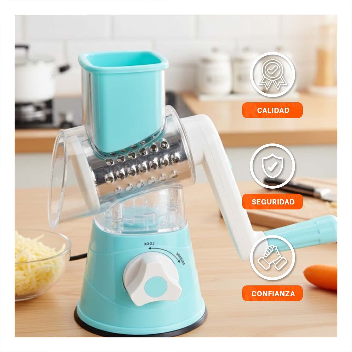 RALLADOR VERTICAL MULTIUSO CELESTE 24X10,8CM COMPACTO Y PRACTICO PARA HOGAR YREGALO STICKER - 5