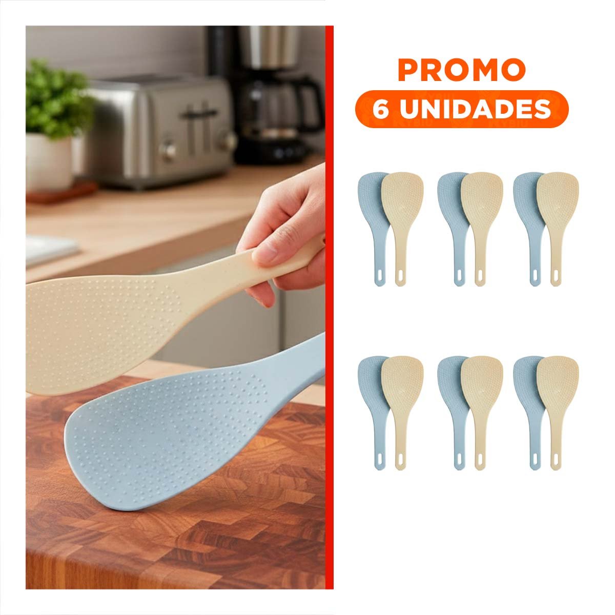 PACK6 CUCHARA MULTIUSO CELESTE Y BEIGE PARA ARROZ COCINA HOGAR DECORACION YREGALO STICKER - 1