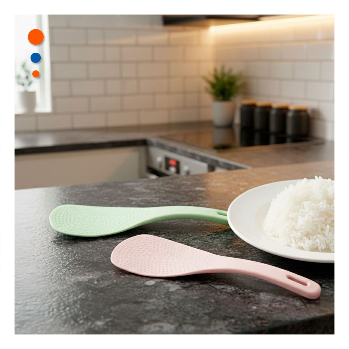 PACK12 CUCHARA COCINA ROSADO Y VERDE CLARO PARA ARROZ HOGAR MATERIAL DURABLE - 5