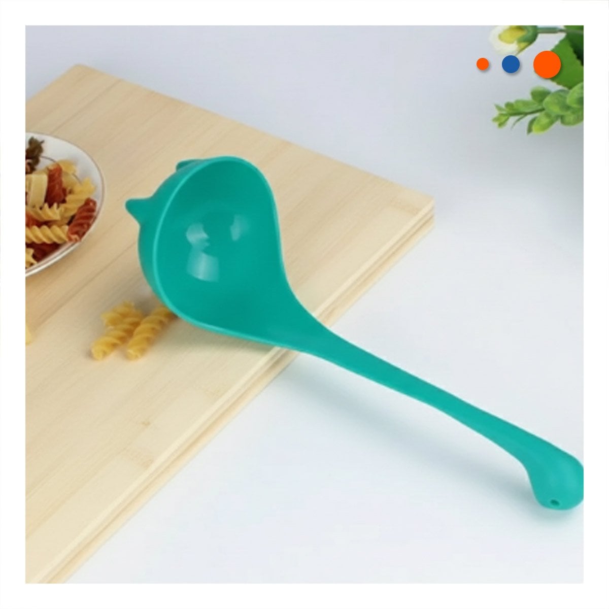 CUCHARON OVALADO DINO VERDE AGUA 9X25CM HERRAMIENTA COCINA HOGAR DECORACION YREGALO STICKER - 2