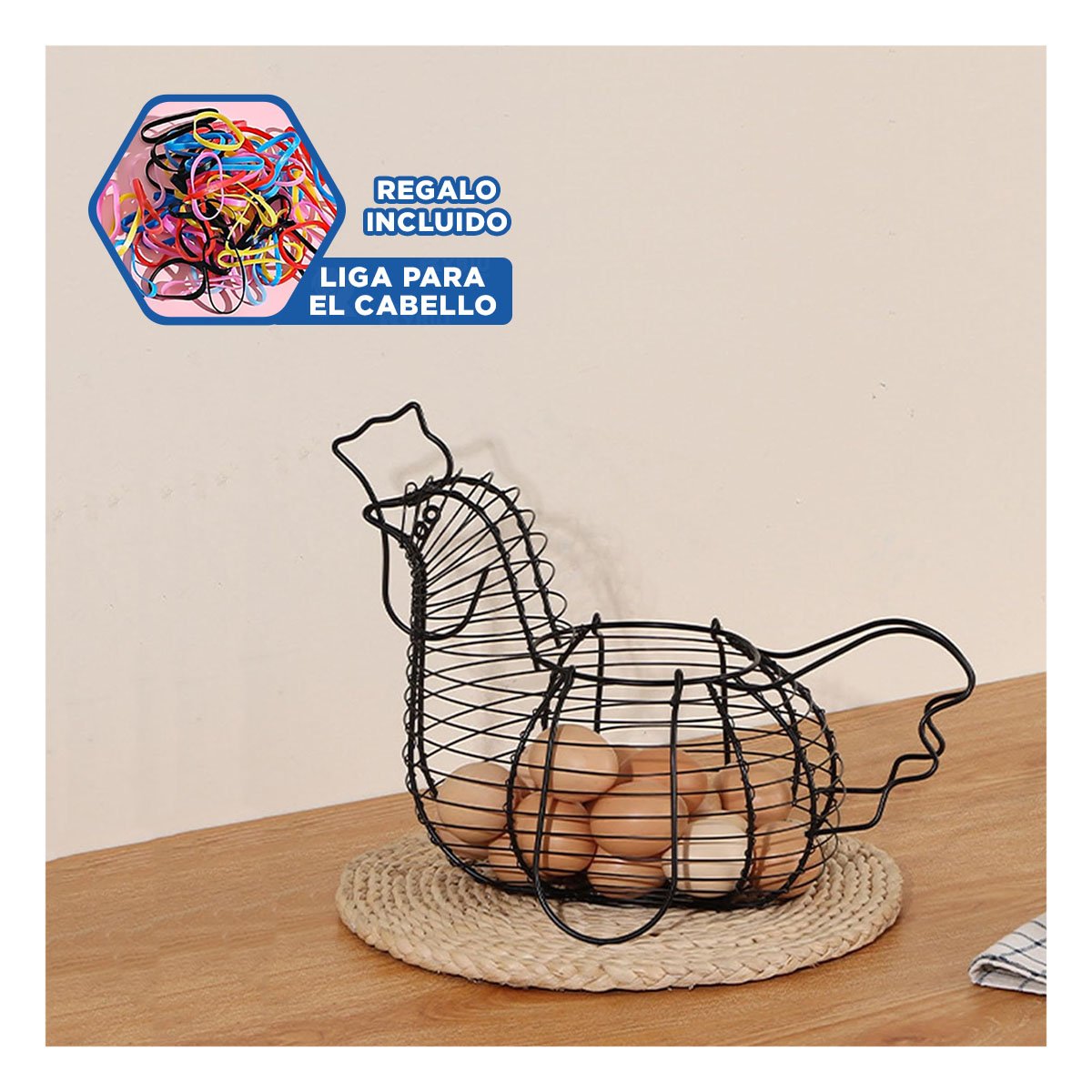 CONTENEDOR PARA HUEVOS CON ASA NEGRO CON MOTIVO DE GALLINA PARA COCINA CASA YLIGAS REGALO - 2