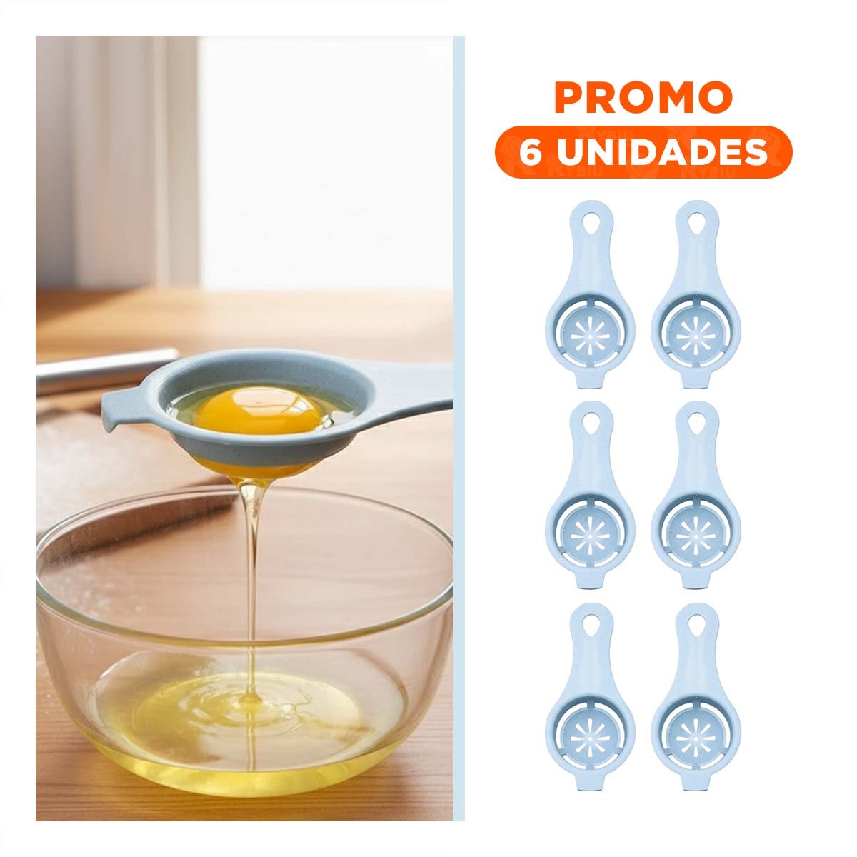 PACK6 UTENSILIO PRACTICO PARA COCINA DIARIA CLARA Y YEMA CELESTE 12,4X6CM YREGALO STICKER - 1