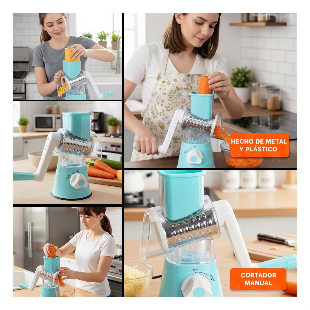 PACK4 PICADOR VERTICAL COMPACTO CELESTE 24X10,8CM PRACTICO PARA VERDURAS YREGALO STICKER - 2