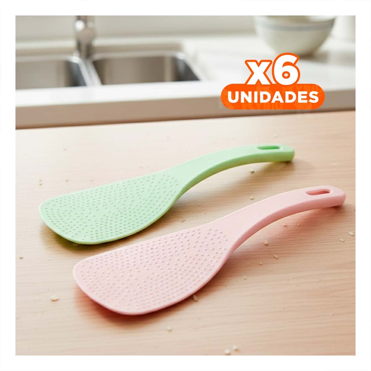 PACK6 CUCHARA HOGAR ROSADO Y VERDE CLARO PARA ARROZ COCINA DECORACION FESTIVA - 1