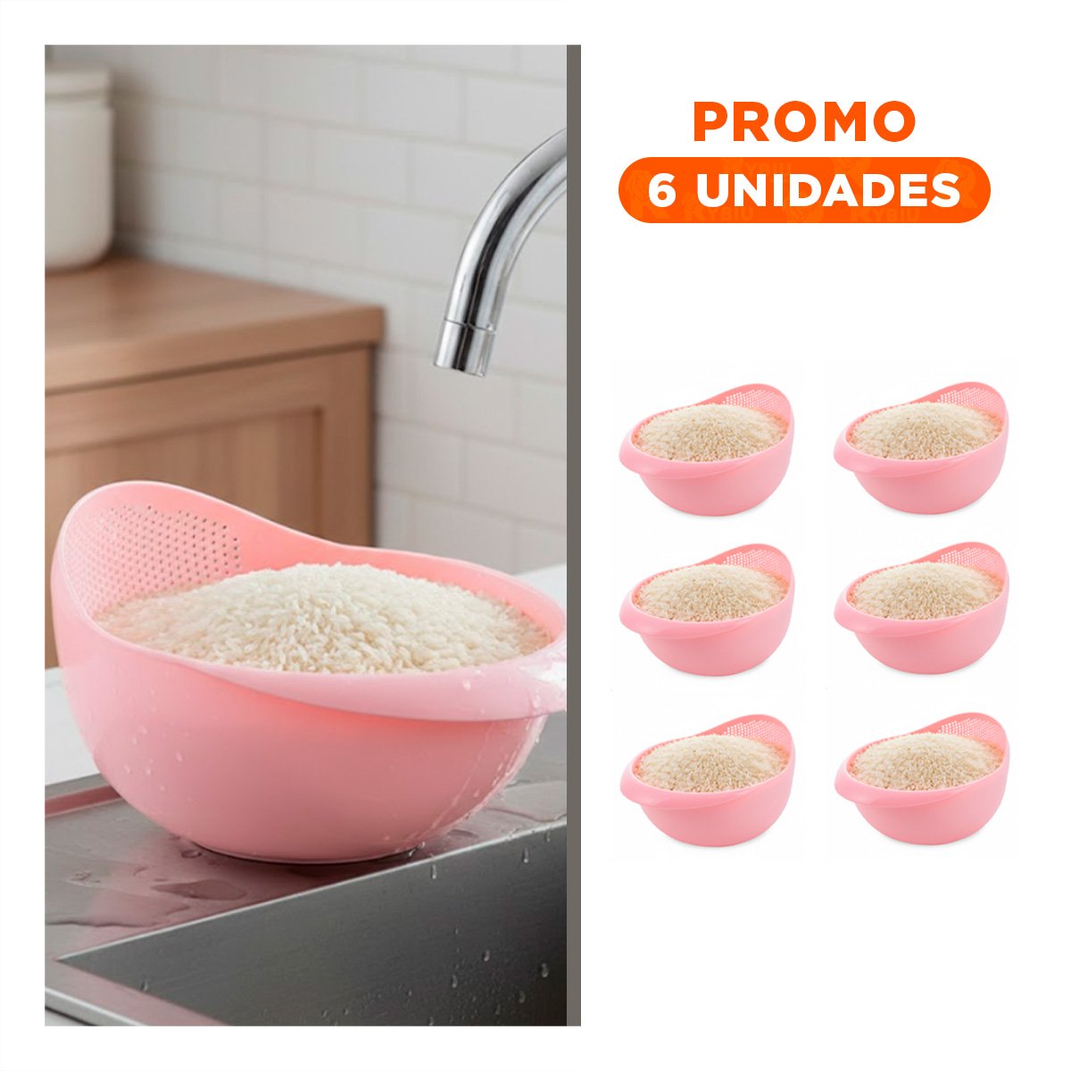 PACK6 ESCURRIDOR PEQUENO DE ARROZ ROSADO 22,5X11CM PARA COCINA CASA COMPACTA YREGALO STICKER - 1