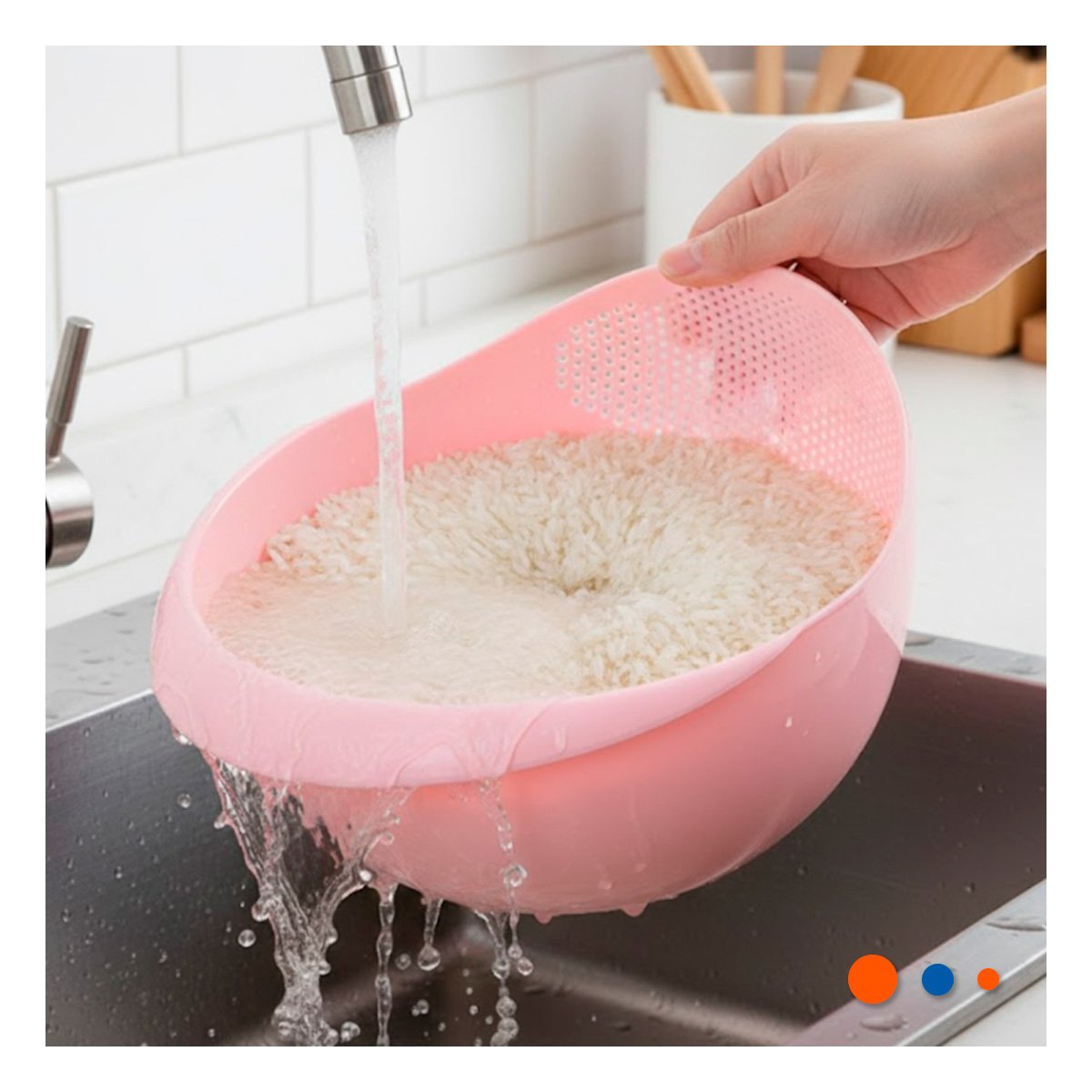 PACK6 ESCURRIDOR PEQUENO DE ARROZ ROSADO 22,5X11CM PARA COCINA CASA COMPACTA YREGALO STICKER - 3