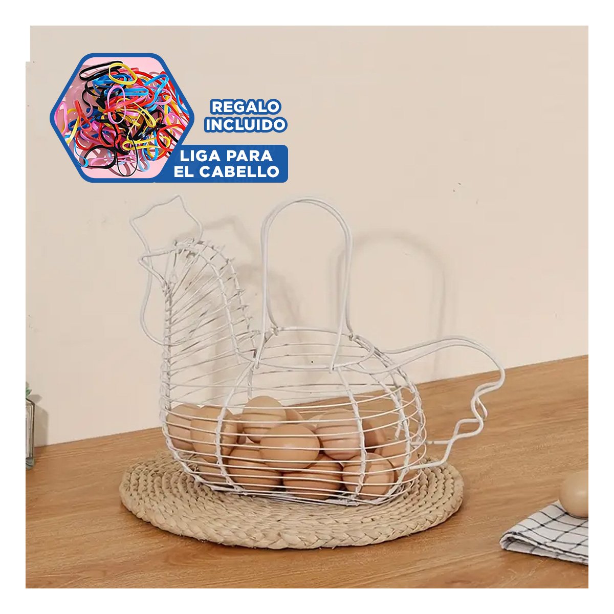 BANDEJA PARA HUEVOS CON ASA BLANCO FIGURA GALLINA DECORATIVA YLIGAS REGALO - 2