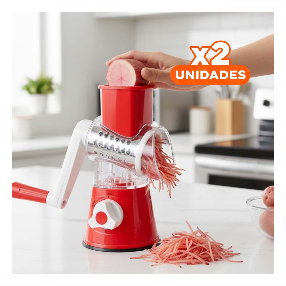 PACK2 TRITURADOR DE COCINA VERTICAL ROJO 24X10,8CM PRACTICO PARA VERDURAS Y FRUTAS - 1