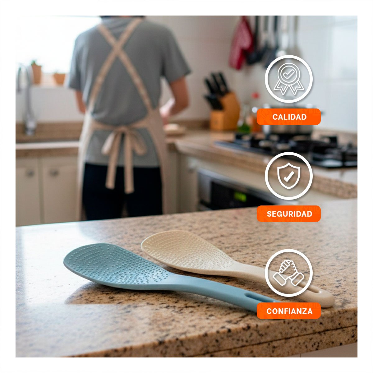JUEGO 2 CUCHARONES LARGOS PARA ARROZ CELESTE Y BEIGE COCINA HOGAR DIARIA YREGALO STICKER - 5